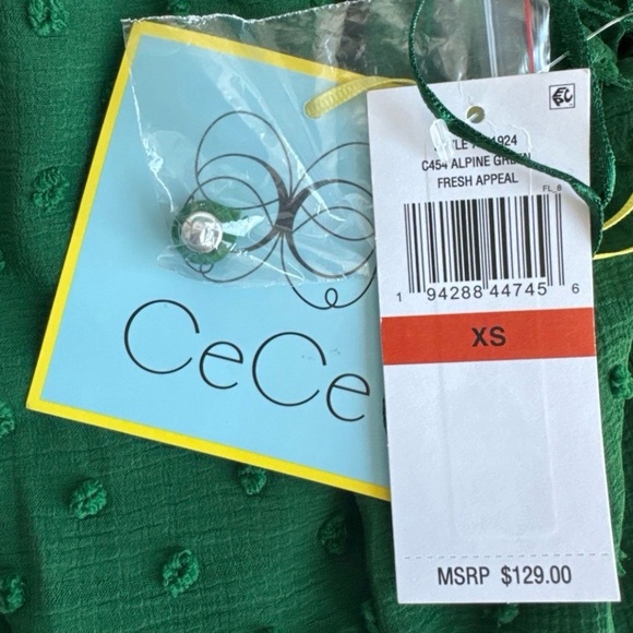 NWT CeCe Women's Green Ruffled Flutter Sleeve Swiss Dot Midi Dress XS sold out - Picture 8 of 8